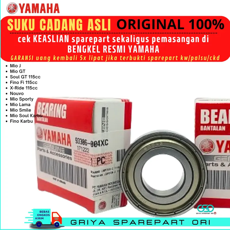 Bearing laher roda belakang Mio 6004 Ori Mio j Mio GT Mio smile Mio sporty Mio karbu lama Mio soul karbu Fino karbu Fino fi Xride Soul GT 115 KLAHAR BEARING RODA BELAKANG ORIGINAL YAMAHA 5