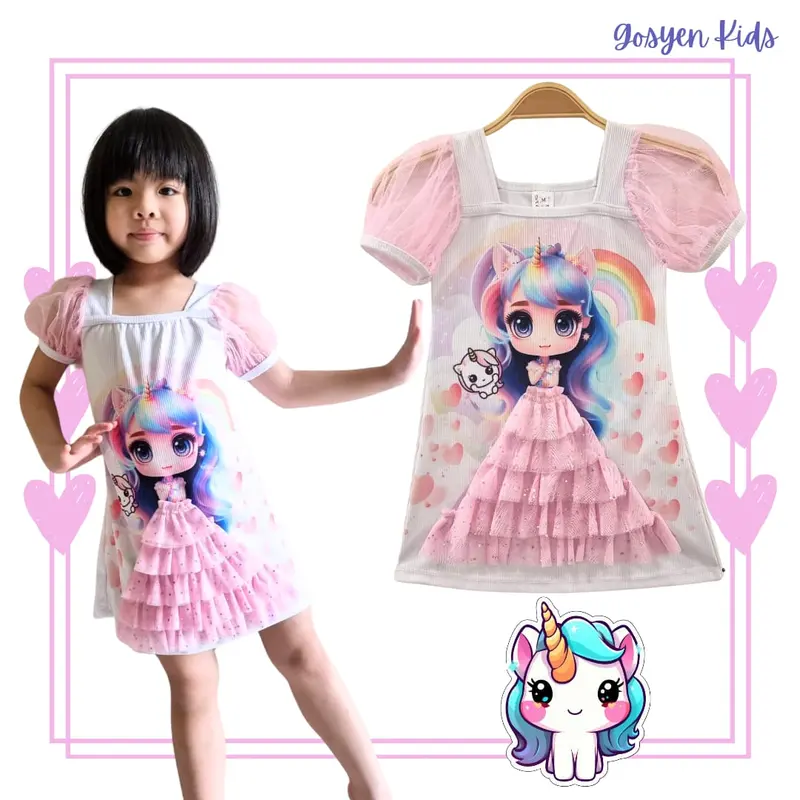 Mini Dress Tangan Tille Printing Anak Perempuan 1-9th - Bahan Knits Premium - Fashion 2