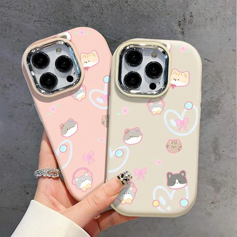 Case ip 11 XR 12 13 14 15 7 8 XS plus Pro Max, Simple cute kitten Protective Indonesia soft case Full shell