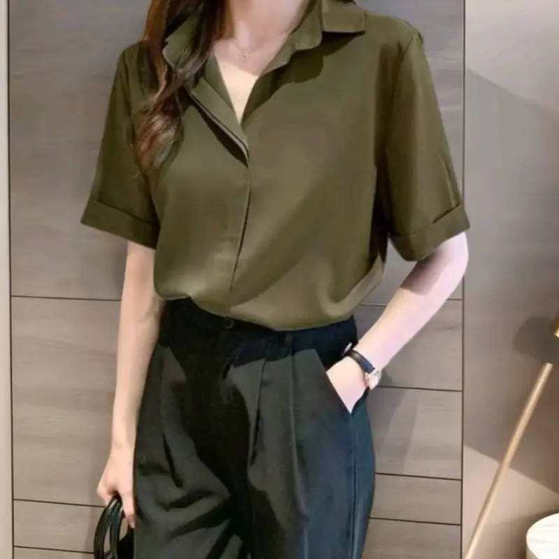 Kemeja Korean Style Lengan Pendek Wanita Formal Matt Shakila Twill By Diary Fashion 8