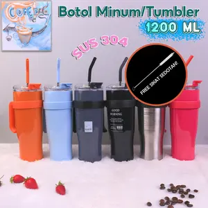 Tumbler Stainless 1200 ML SUS 304 Hot and Cold Anti Tumpah Dan Tahan Lama / Botol Minum Tumbler Dengan Sedotan + Box Steel Termos Vacuum