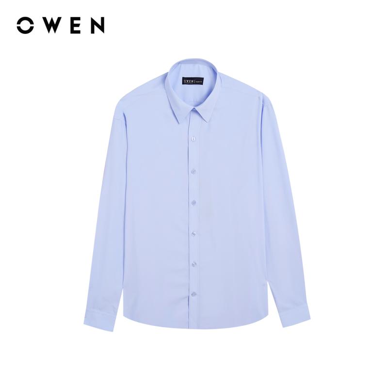  OWEN - Áo sơ mi dài tay nam Regular Fit Không túi AR258043D màu Xanh nhạt chất liệu Poly Rayon hoạ tiết Trơn menswear 