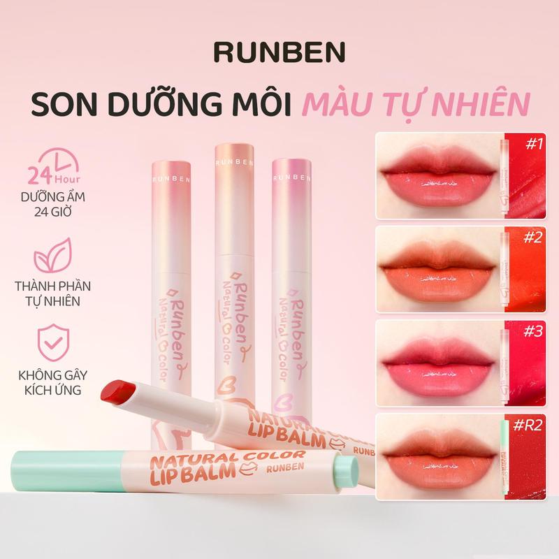  Son Bóng Dưỡng Ẩm RUNBEN 24 Giờ Dành Cho Trẻ Em 3 + Màu Tự Nhiên Môi Mềm Mại Và Mịn Sáng Bóng Nhẹ 2g 