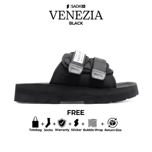 SAOKI - Sandal Slop Pria Wanita Traveling Sendal Casual Slip On Slide Venezia Black