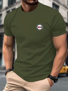 メンズVan小型グラフィックTシャツ、カジュアルな日常用Tシャツ、フィットした半袖、おしゃれで快適なデザイン、日常使いに最適