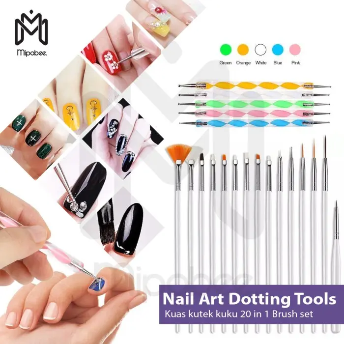 Kuas Lukis Kuku Peralatan Nail Art Dotting Tools - 20In1 Brush Set - NAIL ACC