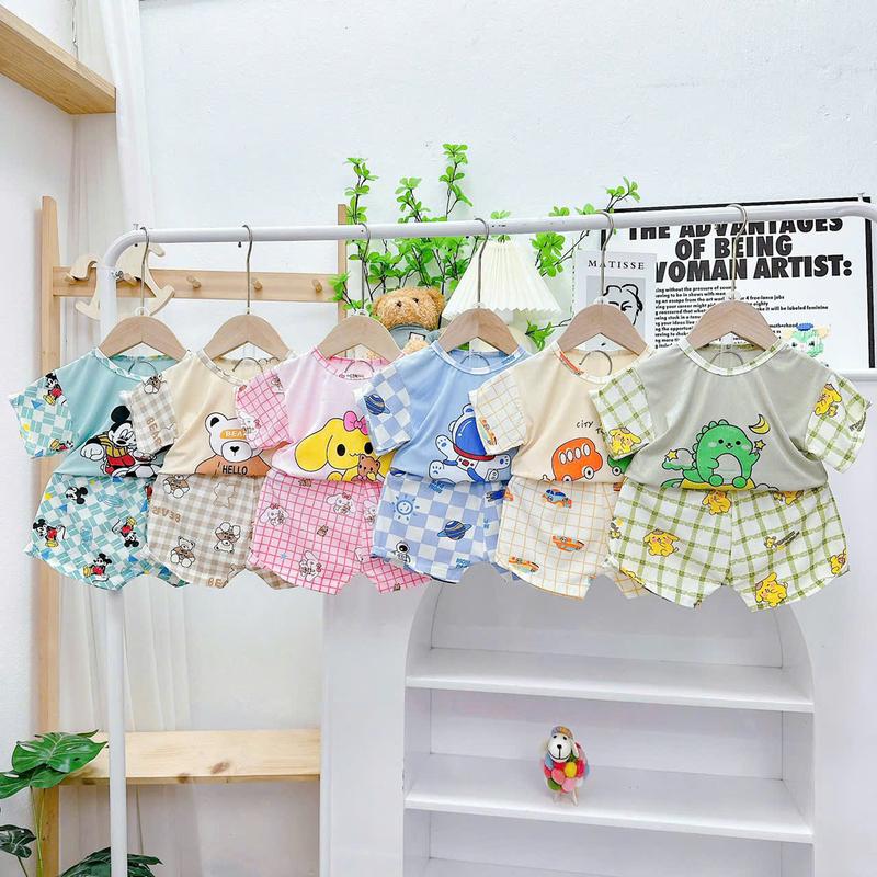   B003  Combo bộ quần áo cộc tay in hình ngộ nghĩnh cho bé trai và bé gái chất vải thun tăm lạnh mát mẻ mềm mịn cho da bé size từ 4-16kg đồ  unchi bộ  cộc gân 