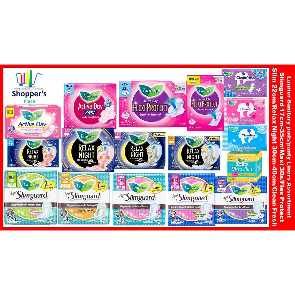 {Mix N Match] Laurier Assorted Sanitary Pads/Pantyliners 40S/Slimguard 22.5cm-35cm/Relax Night 30cm-40cm (Min - 6)