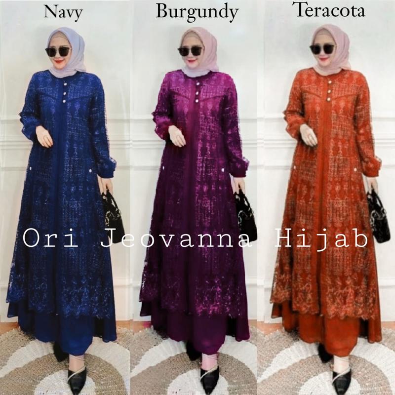 GAMIS BRUKAT CRINKLE WANITA WARNA BURGUNDY TERACOTA / Dress Pesta Muslim Mewah Kondangan Lebaran 2025 Bisa Couple Ibu Anak 3