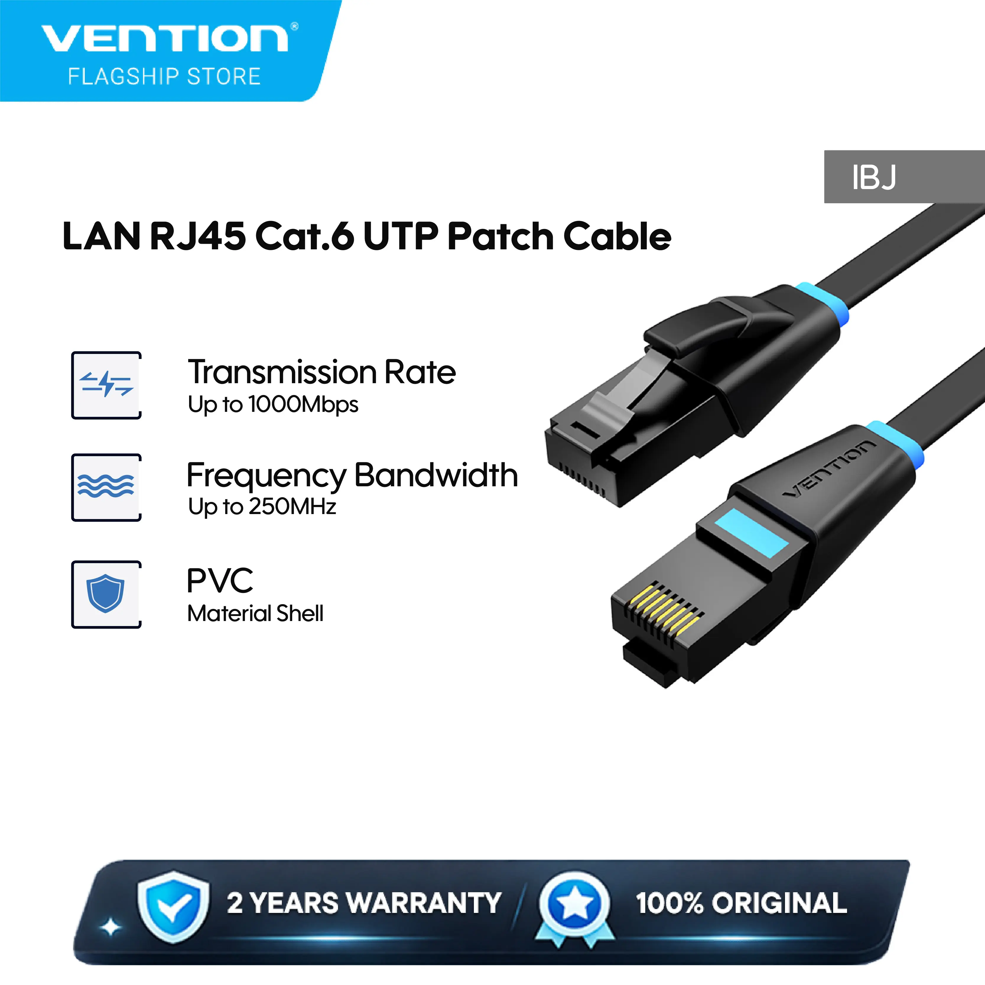 Vention Kabel LAN Flat Cat.6 UTP Patch Cable RJ45 1000Mbps 1M 2M 3M 8M 10M - IBJ