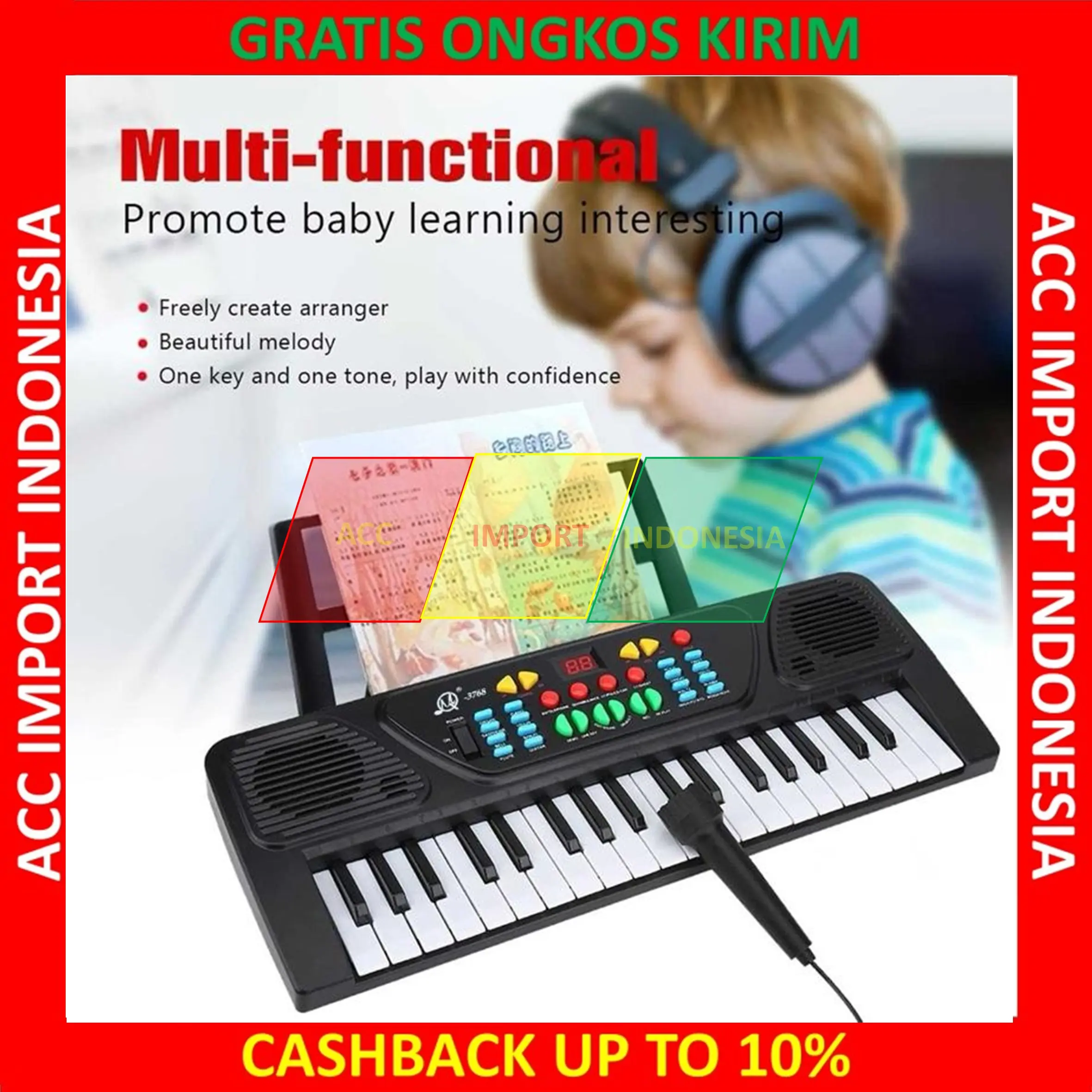 Mainan Anak Edukasi Piano Digital Electric 37 Key With Microphone Mic
