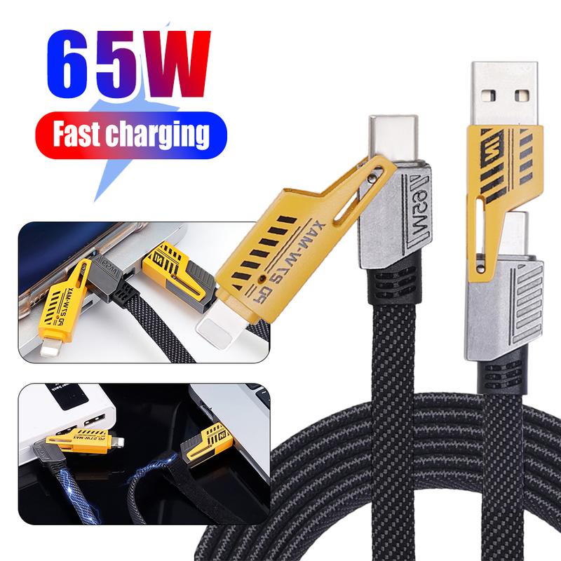 【Shipping on April 4th】Kabel data pengisian cepat 4-in-1 65W dengan kecepatan transmisi cepat dan kompatibilitas yang kuat, cocok untuk ponsel Android dan Apple Panjang Lighting Cable 1