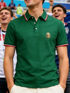 Camiseta polo de fútbol México 2026, manga corta, ropa para aficionados, apta para partidos y reuniones, entrenamiento deportivo diario, estampado de la bandera mexicana