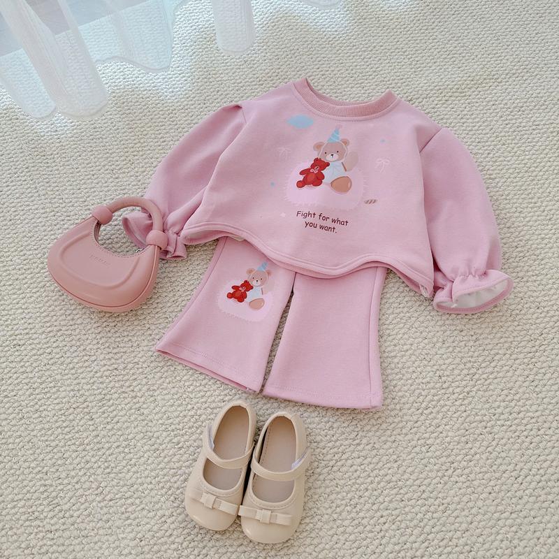 Tiểu Yến KID S2078-Bộ nỉ thu đông bé gái màu tím in hình gấu