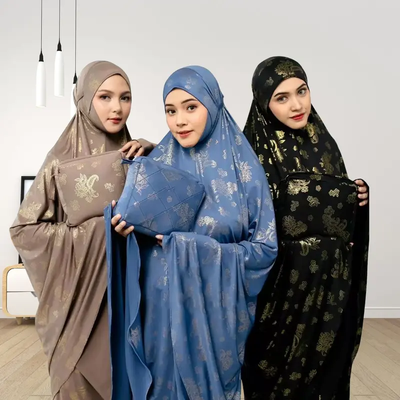 [ FREE BAG ] Mukena Jersey Premium Jumbo Motif Print Bahan Spandek Jersey - Mukna Jersi Wanita Muslim - Pakaian Muslim 0