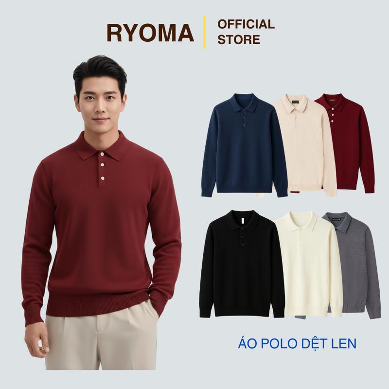 Áo polo nam RYOMA dài tay dệt kim bassic đơn giản chất len lông thỏ mềm mịn giữ nhiệt tốt NLH-11