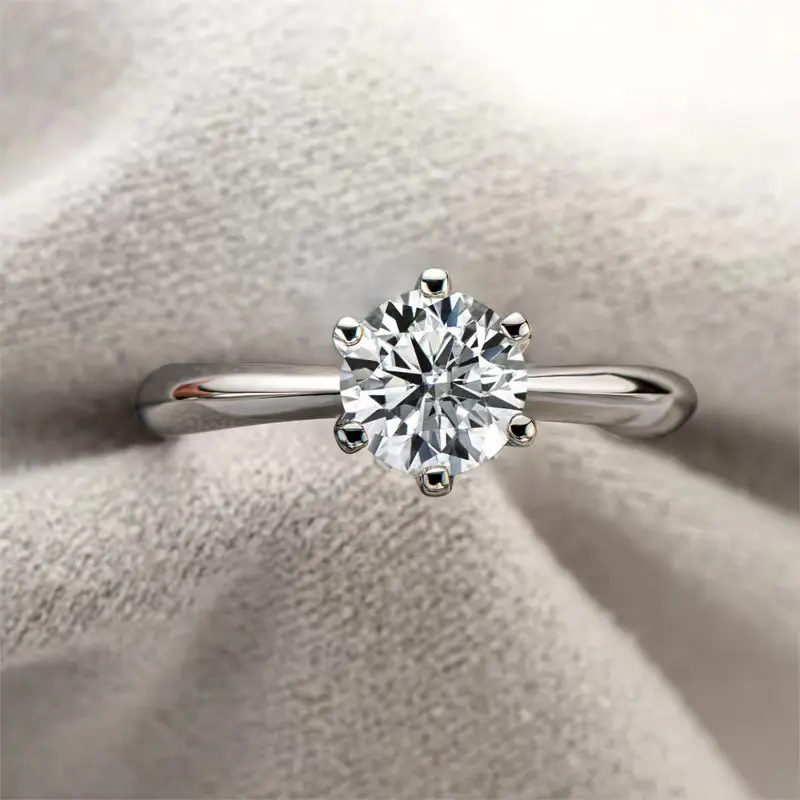 S925 Crown Classic Fashion Cincin Terbuka Enam Cakar 0,5 karat 1 karat
