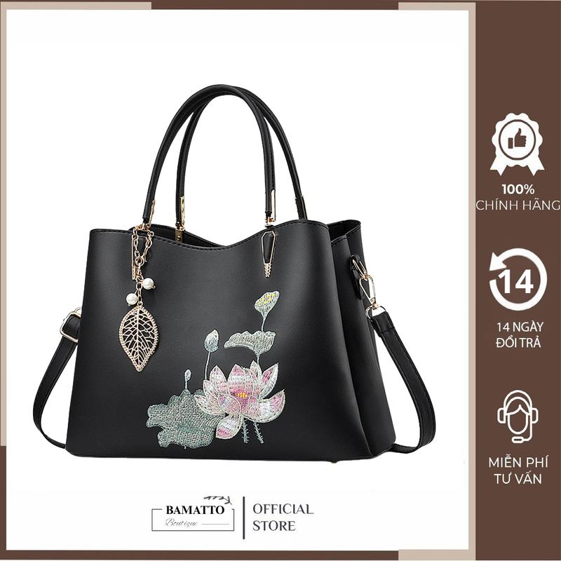 Túi xách nữ tặng mẹ,túi xách hoa se sang trọng được thêu thanh lịch size 30cm BAMATTO TC71
