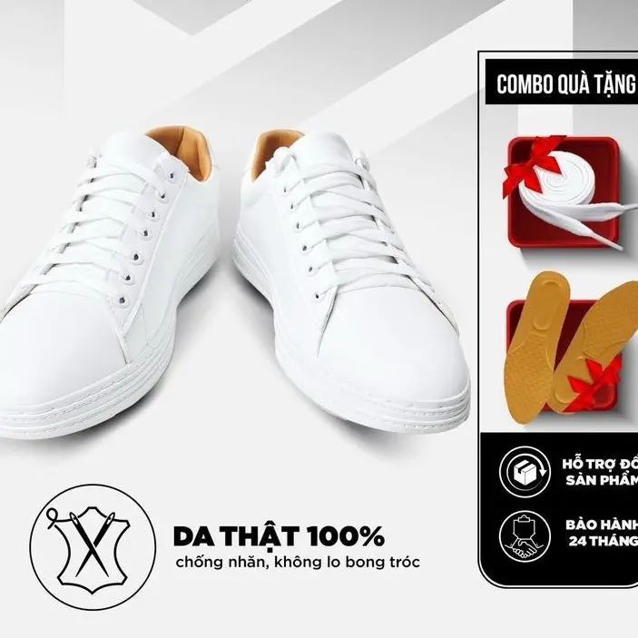 (ĐẶT LÙI 1 SIZE) Giày trắng nam Gmen store Hera kiểu dáng sneaker thể thao phong cách trẻ trung công sở bằng da bò nappa cao cấp độn đế tăng chiều cao  Mũi tròn Đế phẳng Shoes Đế Bằng Cao Su