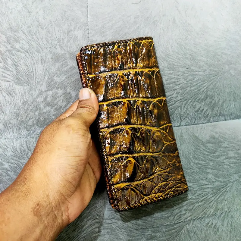 dompet panjang kulit buay4(coklat)jahit rajut Uang Kartu 4
