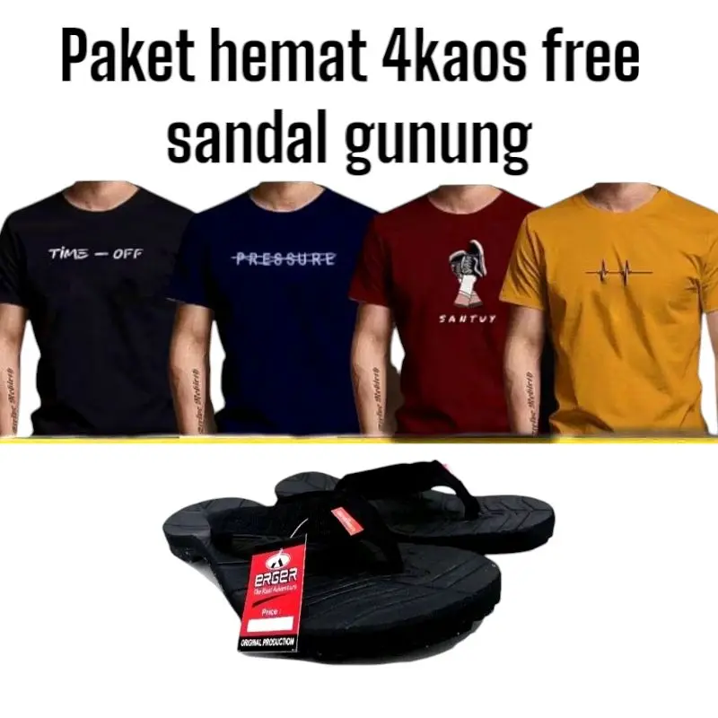 PAKET HEMAT BELI 4KAOS FREE SANDAL KEREN unisek pria wanita