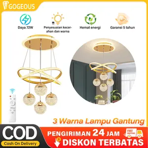 GOGEOUS Lampu Gantung Kristal Minimalis 3Warna 72W Kontrol Dapat Disesuaikan Lampu Kamar Aesthetic Lampu Gantung Ruang Tamu Hias 14 meja makan inki cover chandelier Tidur Kamar plafon pvc Akrilik Hitam