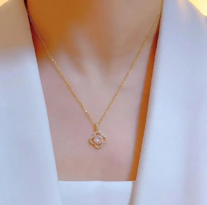 Vòng Cổ Cô Gái, Phong Cách Mới, Cỏ Ba Lá Giá Cả Phải Chăng, Sang Trọng, Được Làm Bằng Thép Titan, Không Phai Màu, Không Đen, Thích Hợp Làm Quà Tặng Cho Bạn Gái, Vợ, Mẹ Trang Sức Jewelry Women Chain Dây Chuyền 2
