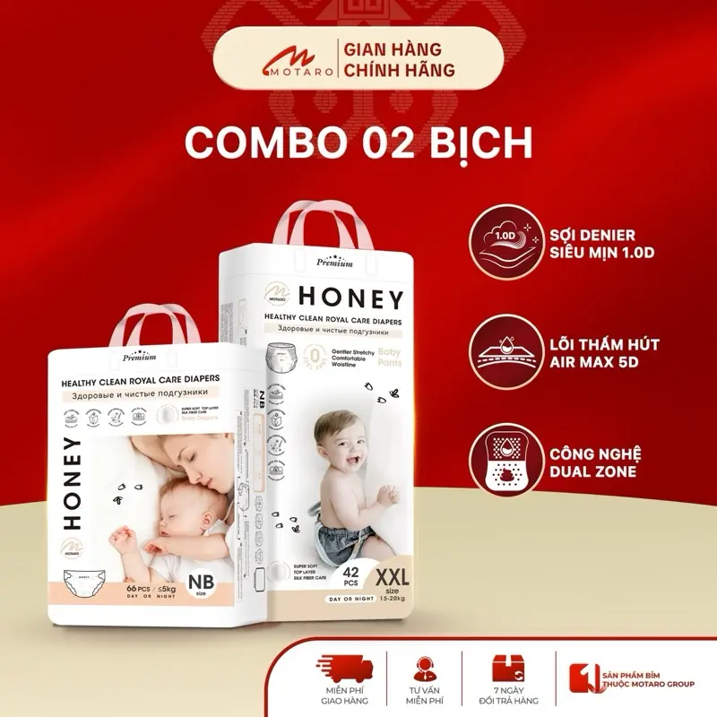 [HONEY PREMIUM] COMBO 2 BỊCH Tã Bỉm Dán Quần HONEY PREMIUM Siêu Mềm Mại, Thấm Hút Tốt