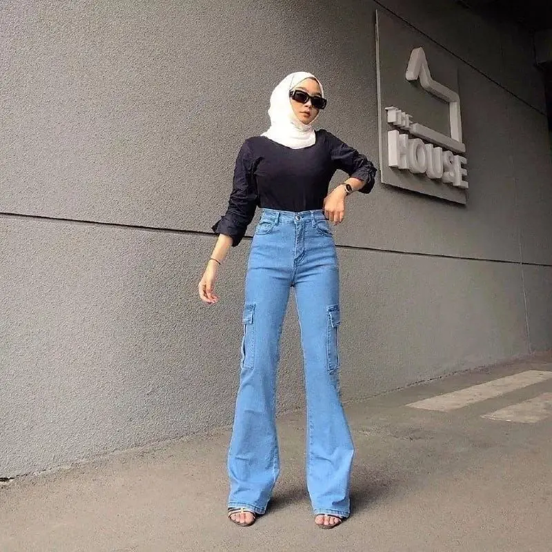 Hw Cutbray Cargo Jeans Wanita - Celana Jeans Wanita - Kargo Cutbray Jeans Highwaist Wanita Stretch Melar 5