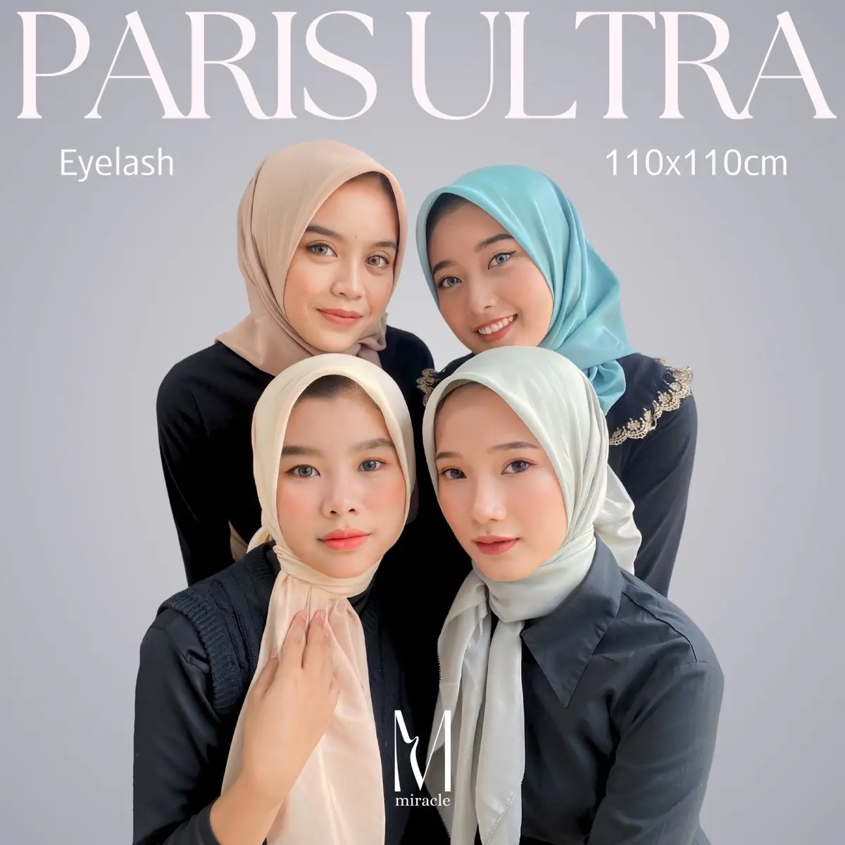 Miracle | Hijab Square | Voal Paris Ultra  | Size 110x110 |Finishing Eyelash