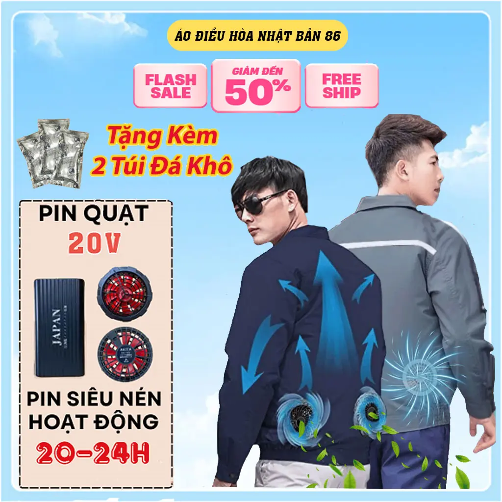 Áo Điều Hòa Đầy Đủ Phụ Kiện 2025. Pin JANPAN 98.000 Mah- 25V ( Tặng Kèm Túi Đá ). Bảo Hành 12 Tháng