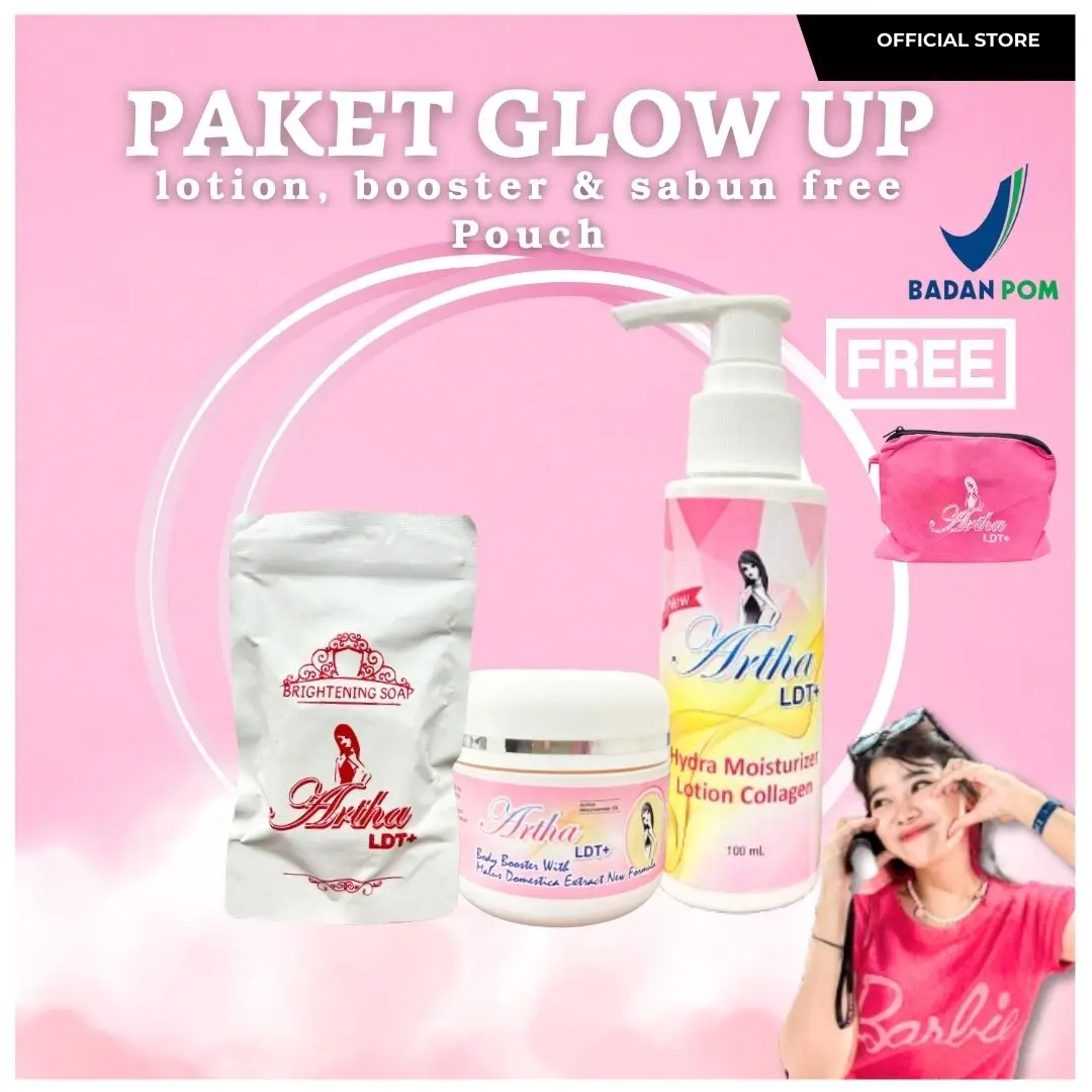 [ARTHA LDT] PAKET GLOW UP SABUN [body lotion + body booster + sabun]  FREE POUCH Perontok