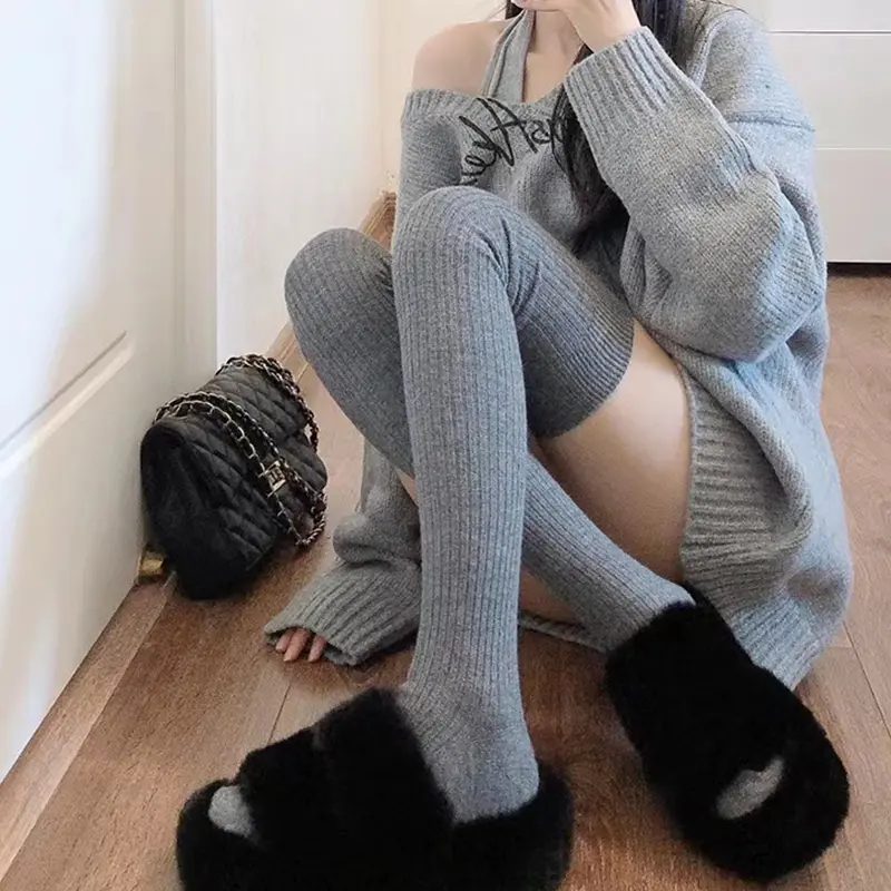 Tất Cao Giữ Nhiệt Dày Và Ấm Áp Cho Nữ, 1 Đôi, Mới, Mùa Đông, Mềm Mại Và Thường Ngày, Màu Trơn, Cho Đùi, Cho Gia Đình, Bốt Đi Tuyết, Tất Đầu Gối Sàn