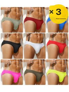 Paquete de 2/3/4 Bikinis de hombre en color sólido y aleatorio con cordón ajustable, moda minimalista, levantamiento de glúteos, elásticos, transpirables y de secado rápido para playa, piscina y casa