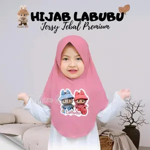 KERUDUNG ANAK LABUBU TEBAL PREMIUM 2-8Thn INSTAN SEKOLAH