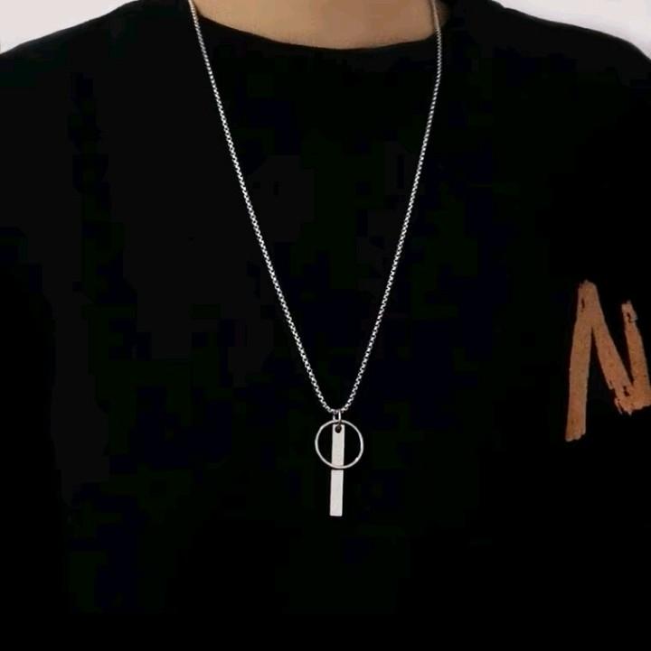Kalung Titanium Rolo Liontin Balok Cincin Anti Karat Anti Luntur 4