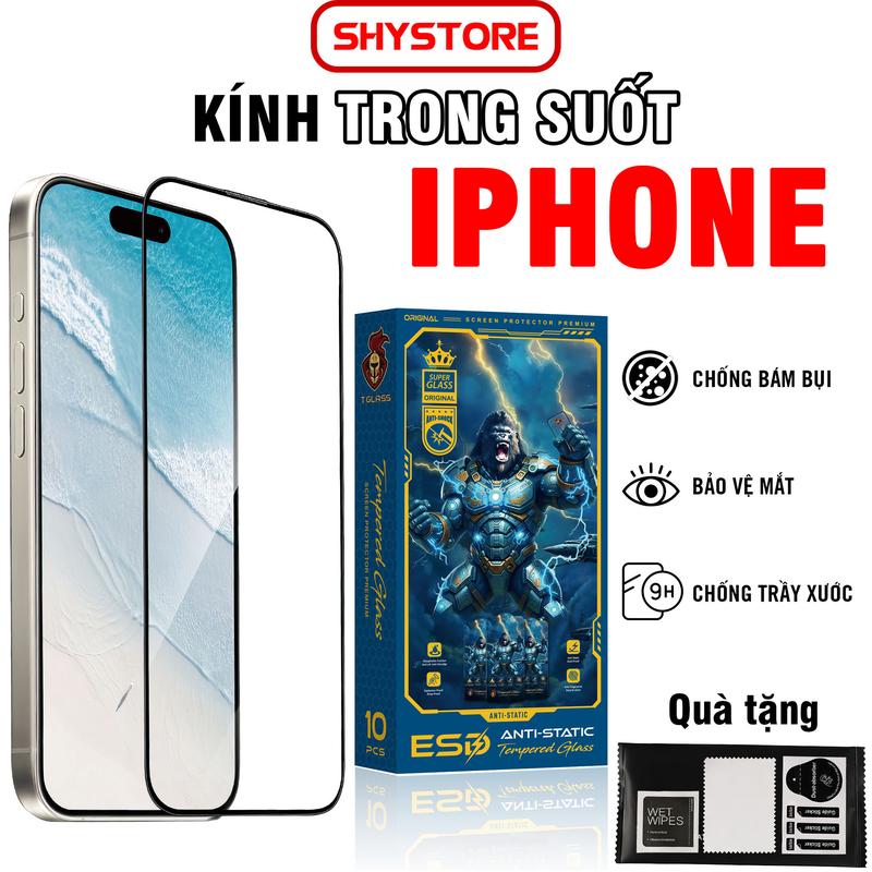  Kính cường lực cho iPhone 17 16 6 7 8 6s Plus X Xs Xr Xsmax 11 12 13 14 15 16e Pro Plus Promax Max 6g 7g 8g mini Đen Trắng trong suốt Kingkong phủ nano kháng nước Shy Store Phụ Kiện cuongluc sieu màn  hình 