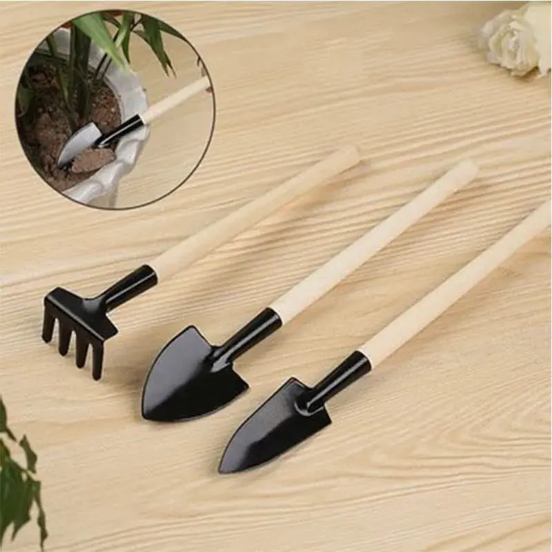 SKOP MINI isi 3 sekop set skop garpu cangkul tanaman mini S017 Besi Kayu 1