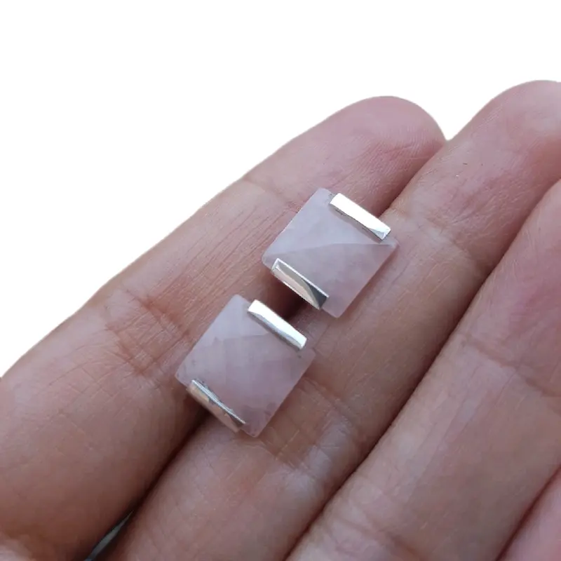 Anting Stud Perak 925 Permata Rose Quartz 1