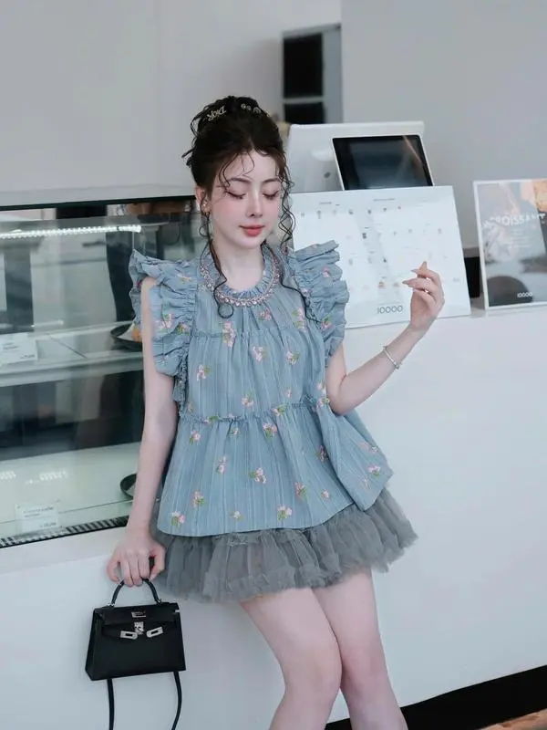 Set áo viền cổ đá trắng cánh tiên kèm cv S104 1