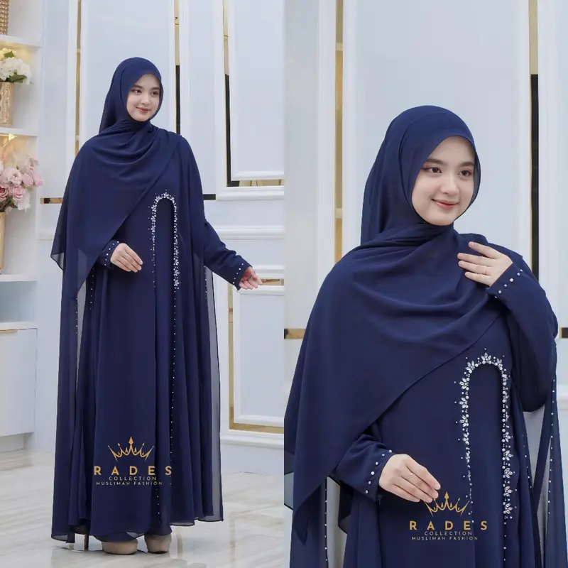 Gamis Wanita Dewasa Set Hijab Pashmina Bahan Ceruty Full Puring Gamis Lebaran Kondangan Pengajian Mewah Cantik Nyaman Pesta Remaja Payet 7