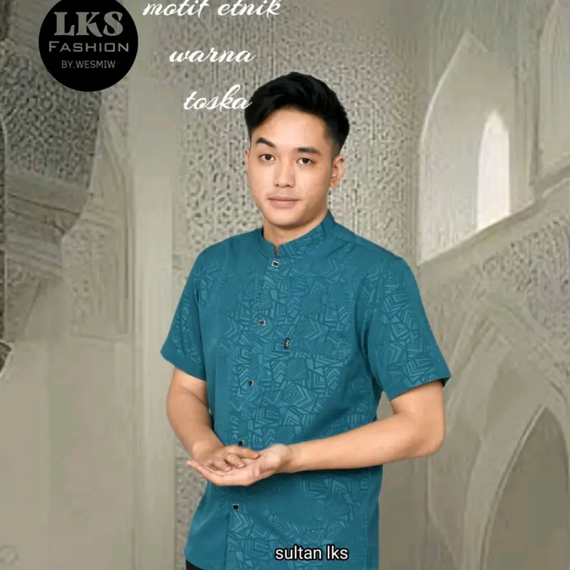 Kemko sultan atau  Koko tangan pendek  Atasan Pria Dewasa motif etnik depan kancing vareasi bahan  Katun embos berkualitas terbaik Nyaman di pakai Baju Hitam 1