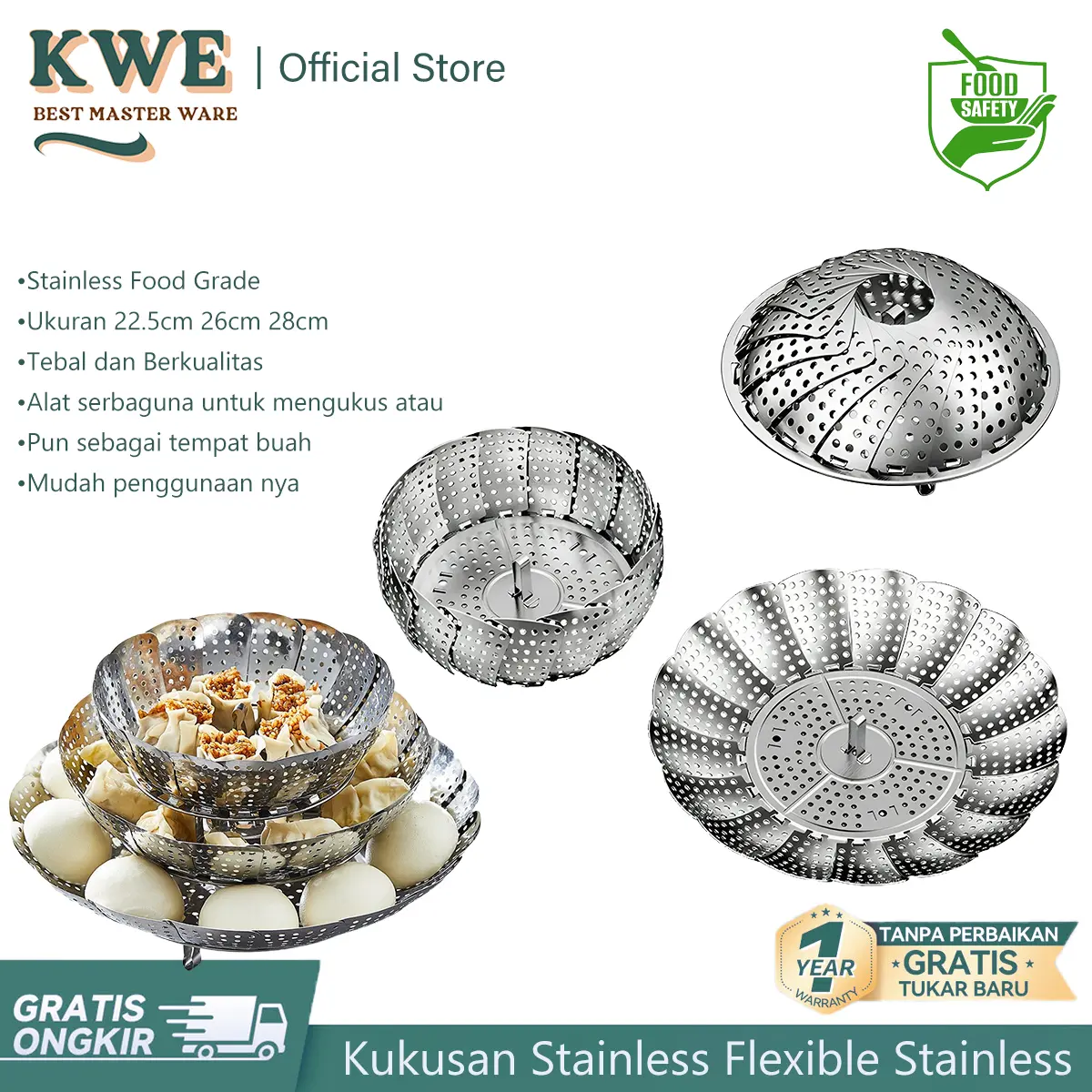 KWE Alas Tatakan Kukusan Bentuk Bunga Fleksibel Stainless Food Grade S/M/L Steamer Alat Kukus Serbaguna Steamer