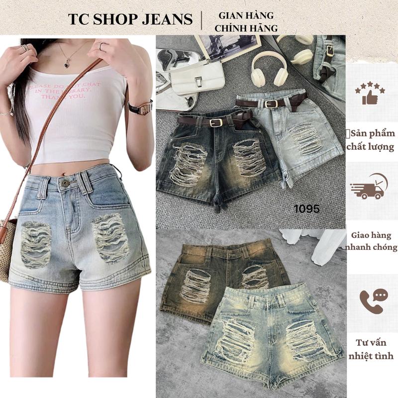 Quần jeans đùi nữ xinh rách BIZE bigsize 55-90kg 2 màu chất jeans cotton MS 1095