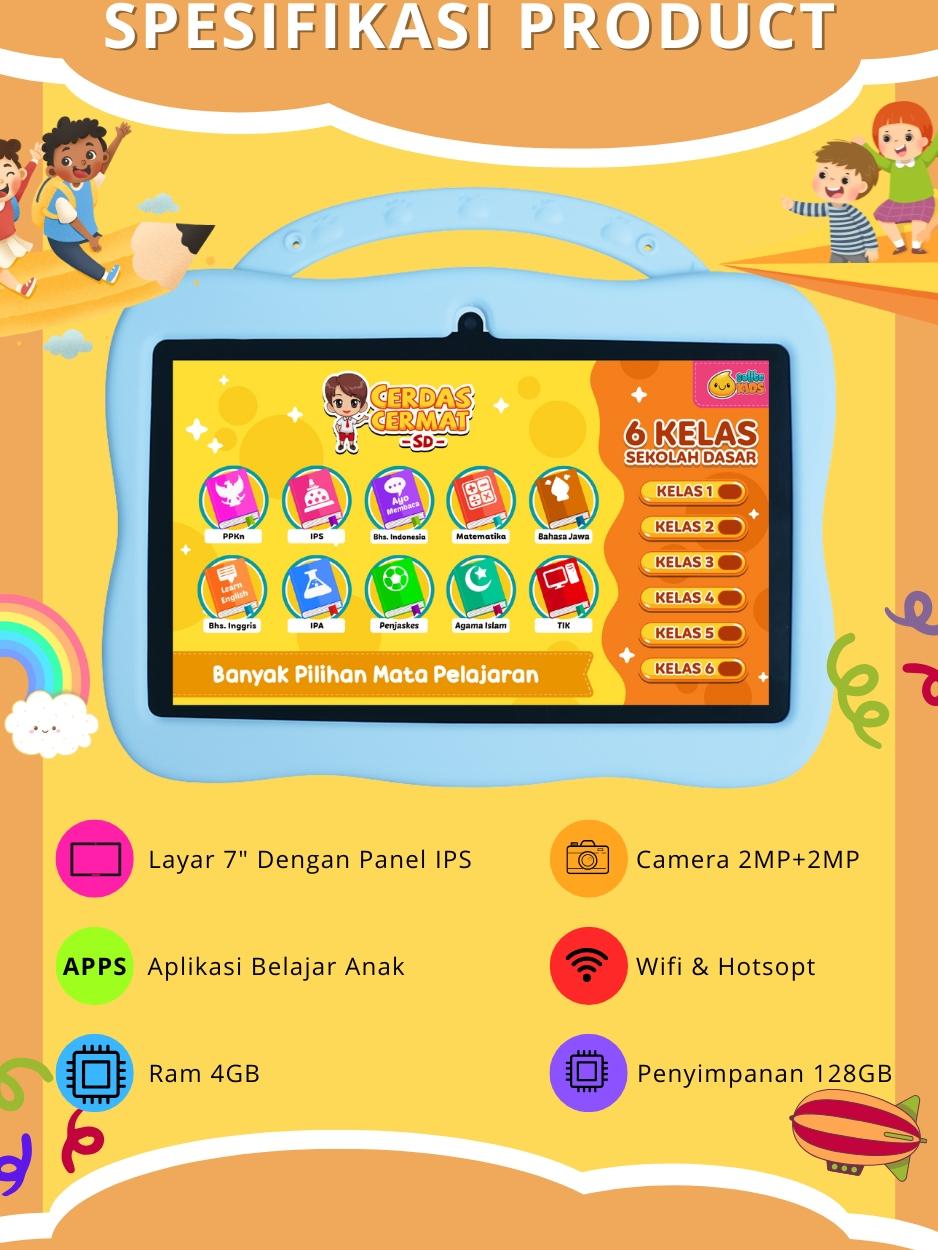 SMARTBERRY KIDS STUDY TAB B96 + Headphone 88BT / 4/128GB Bluetooth WIFI Aksesoris Belajar Anak karakter lucu hadiah COD