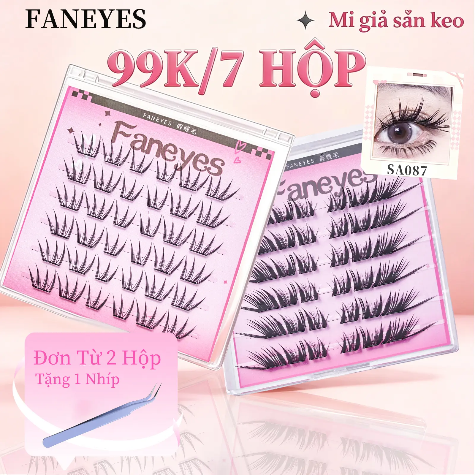 [99K/7 hộp] [65K/4 hộp]FANEYES mi giả Mi giả sẵn keo Mi giả đơn cụm cong xinh,chống nước chống mồ hôi， kiểu phân đoạn không cần tẩy, có 36 kiểu lựa chọn, cong trẻ em, lông mi tự nhiên, vật thần chụp ảnh, làm to mắt tự nhiên, giúp lông mi dày dài hơn