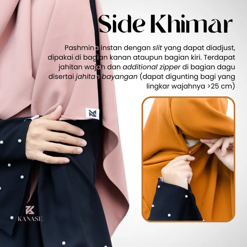 Side Khimar | Khimar Syar'i ala Gen Z | Khimar Instan Desain Stylish Adjustable Bisa Disampir, Bahan Anti UV Adem & Flowy by Kanase 1