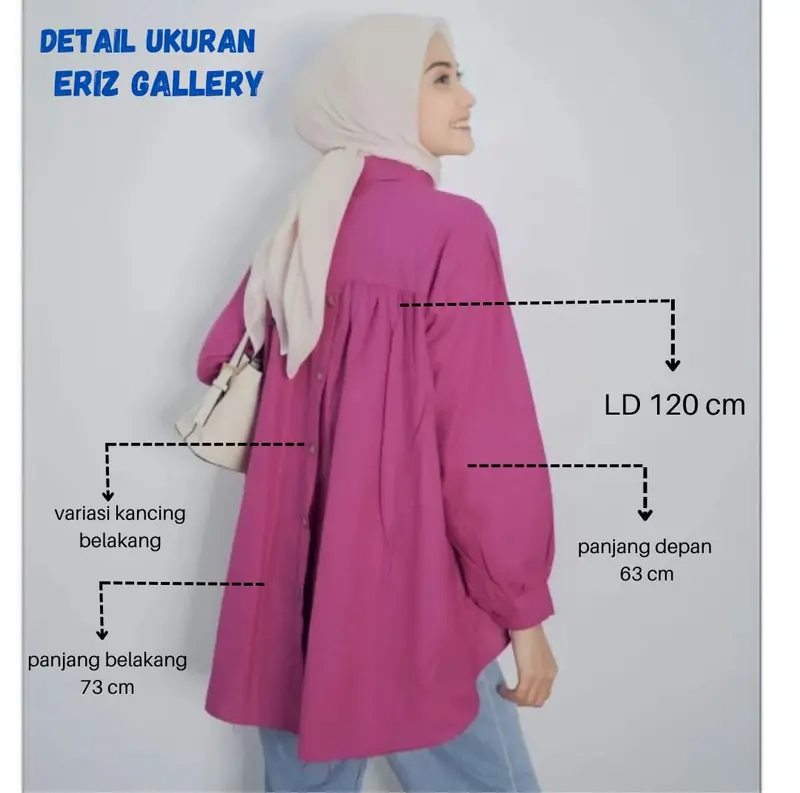 Elly Top - Kemeja Oversize Linen Variasi Kancing Belakang Baju Panjang Wanita Hitam Atasan 4