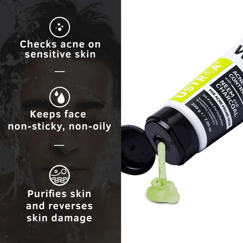 GAMAL | Ustraa Face Wash Neem & Charcoal | 100gr | Facial Wajah Berjerawat dan Berminyak 3