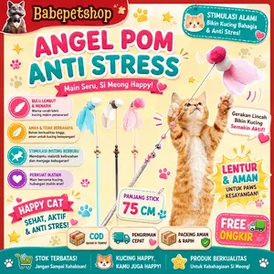 Cat Teaser Wand with Tassel and Pom-pom - Tongkat mainan kucing dengan tali dan pom-pom - Mainan Pancingan Bulu Kawat Kucing Kitten Mainan Hewan Cat Toys - Mainan Kucing Tongkat Boneka Lonceng Interaktif Cat Teaser Toys Stick